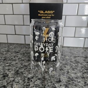 Glass Mushroom Cup with White Design